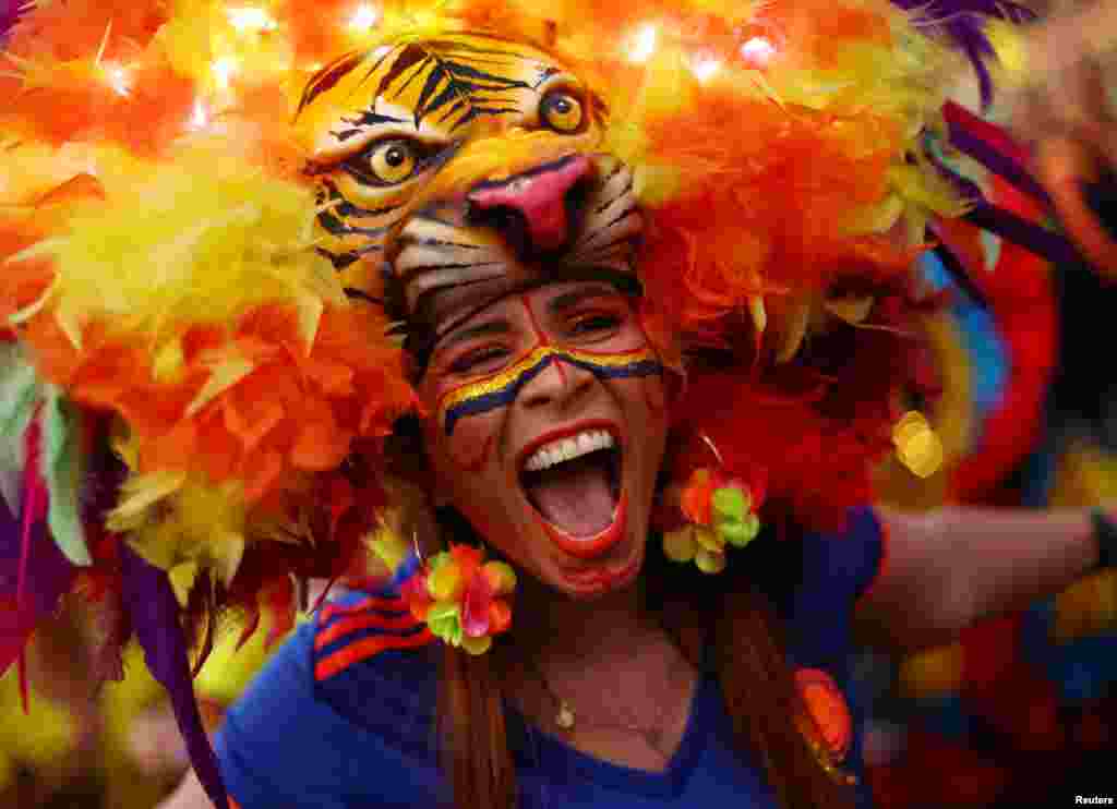 A Colombia fan is seen outside Sydney Football Stadium before the the 2023 Women's World Cup Group H football match between Germany and Colombia in Sydney, Australia.