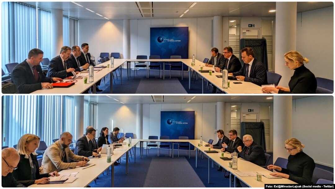 Specijalni predstavnik Evropske unije Miroslav Lajčak u razgovoru sa predstavnicima Kosova i Srbije) (Foto: X/@MiroslavLajcak