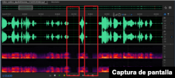 Captura de análisis de audio en el programa Audition de Adobe.