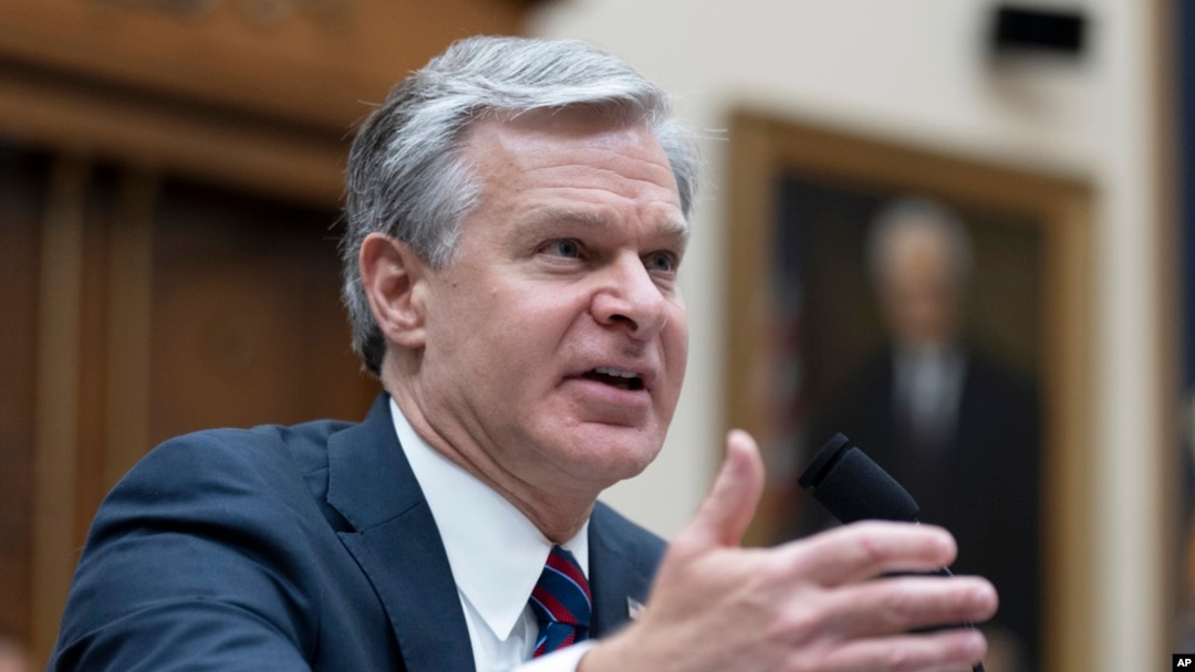 FILE - FBI Director Christopher Wray testifies before a House committee, July 24, 2024, on Capitol Hill in Washington.