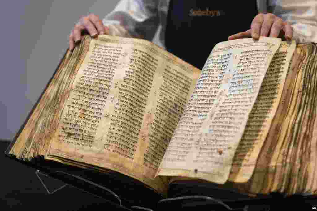 Sotheby's unveils the Codex Sassoon for auction in the Manhattan borough of New York.