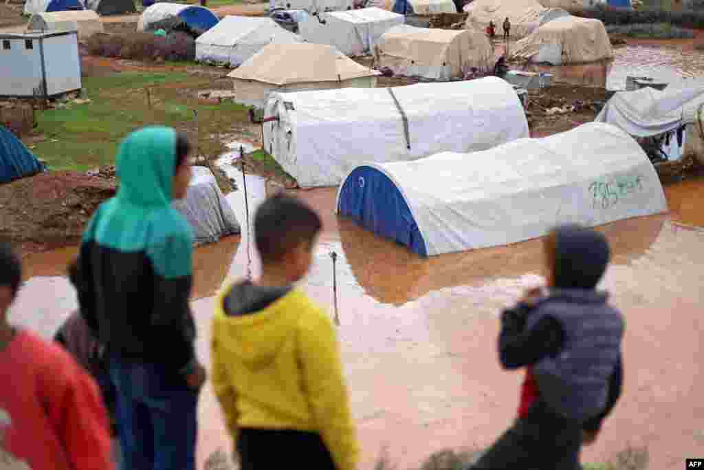 Tents are seen submerged at a camp for internally displaced persons (IDP) in the rebel-held northwestern province of Idlib, Syria.