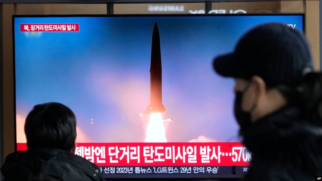 FILE - A TV screen shows a file image of a North Korean missile launch during a news program at the Seoul Railway Station in Seoul, South Korea, Dec. 18, 2023.