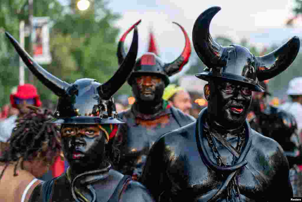 Revelers take part in a J'ouvert celebration in the Brooklyn borough of New York City.