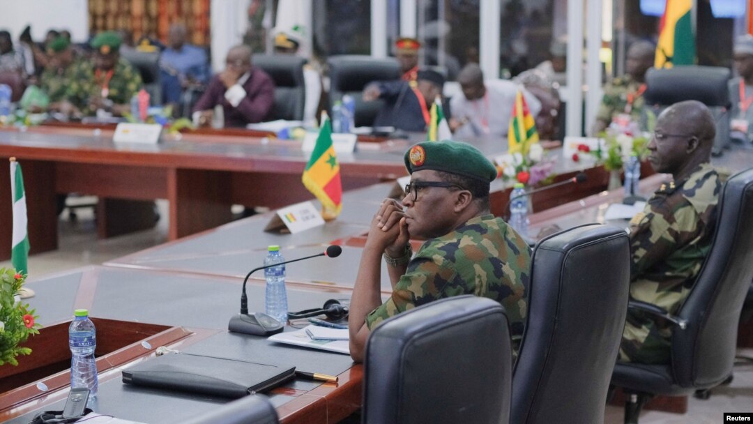 FILE - ECOWAS Committee of Chiefs of Defense staff meet on the deployment of a standby force on counterterrorism, in Accra, Ghana, Aug. 17, 2023.