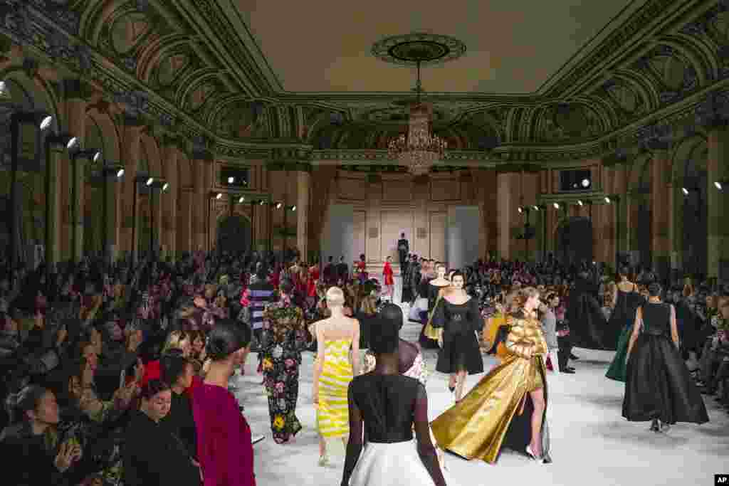 Fashion from Carolina Herrera's latest collection is modeled during Fashion Week in New York.