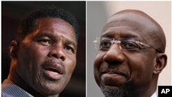 Herschel Walker (L) mgombea wa Republican na Raphael Warnock wa Democratic. Nov. 10, 2022, Atlanta, Georgia.