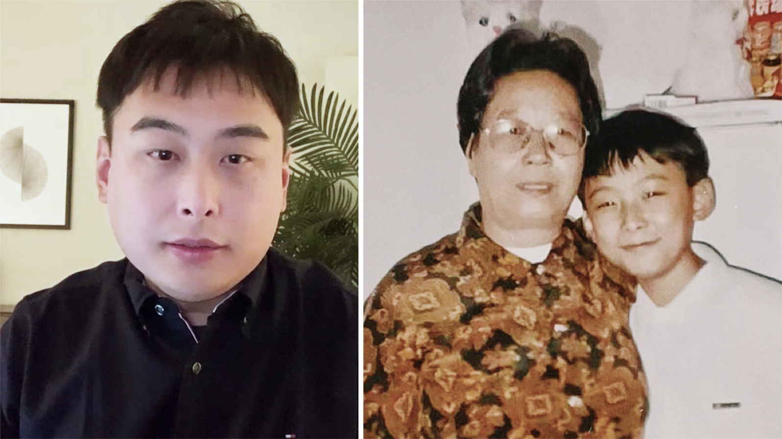 Shortly after China abandoned its zero-COVID policy at the end of 2022, Guan Yao, left, a Beijinger living in California, lost five relatives within eight days, including his father and his grandmother (the woman in the photo on the right) who raised him.
