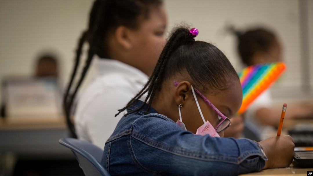 Students work in a classroom at Beecher Hills Elementary School on Friday, Aug. 19, 2022, in Atlanta.