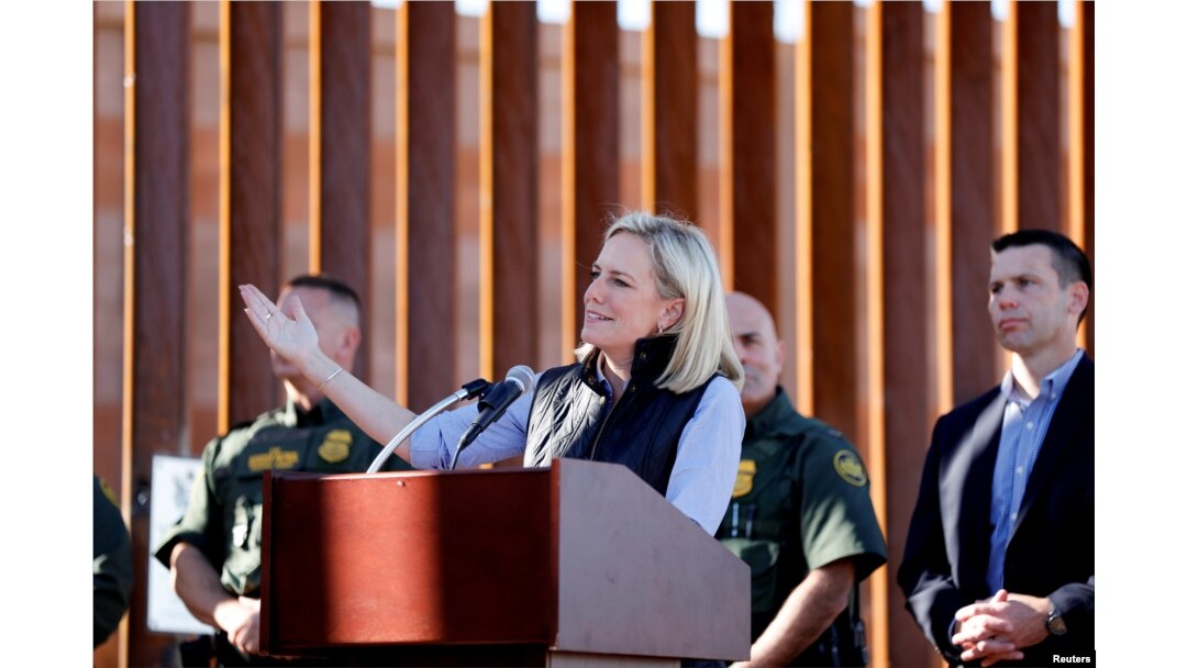 U.S. Department of Homeland Security Secretary Kirstjen Nielsen visits U.S. President Donald Trump's border wall in the El Centro Sector in Calexico, California, Oct. 26, 2018.