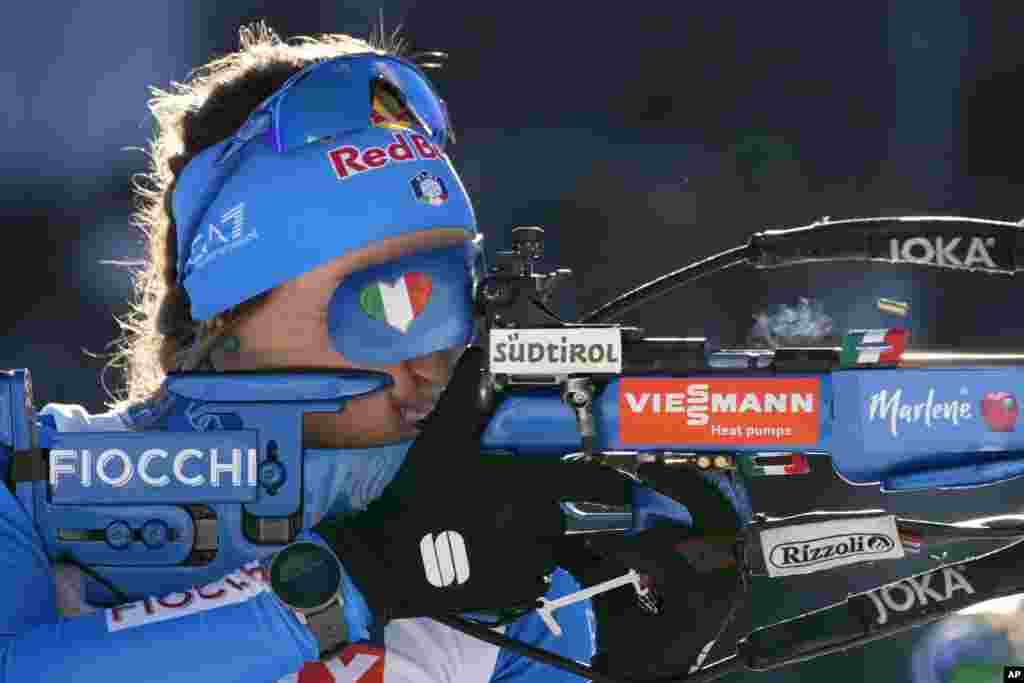 Dorothea Wierer of Italy competes in the 4X6 Mixed Relay competition at the Biathlon World Championships in Oberhof, Germany, Feb. 8, 2023.