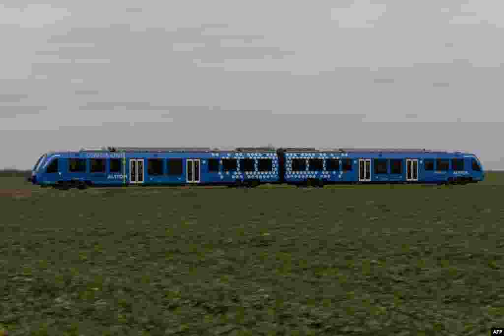French engineering giant Alstom launches a three-day of testing on the Coradia ilint Hydrogen train between Reignac-sur-Indre and Loches, central France, Feb. 1, 2023.