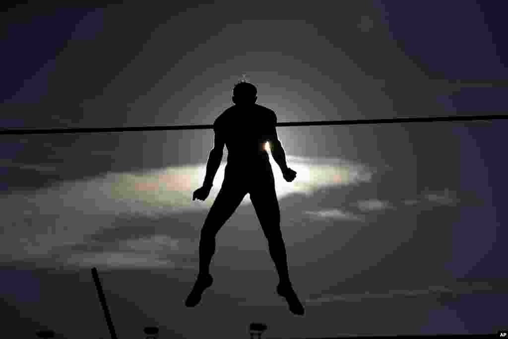 Renaud Lavillenie of France competes in pole vault at the Golden Spike athletic meeting in Ostrava, Czech Republic.