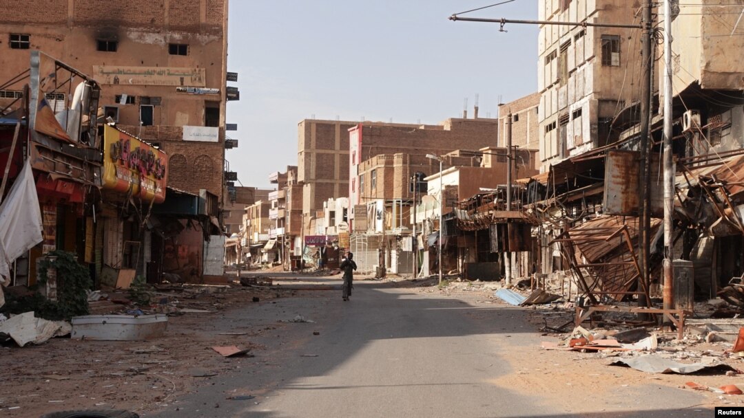 A view of a street in the city of Omdurman damaged in the year-long civil war in Sudan, April 7, 2024.