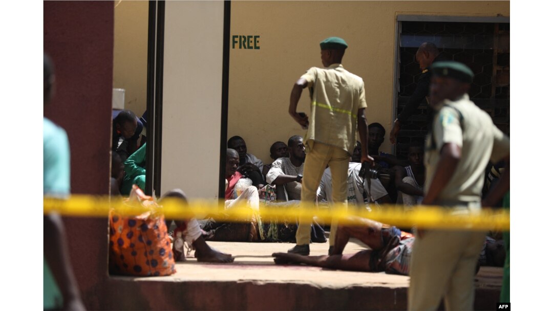 Recaptured inmates are seen inside the Kuje Medium Prison in Abuja, Nigeria on July 6, 2022, after suspected Boko Haram gunmen attacked the prison.