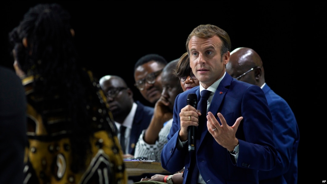 Rais wa Ufaransa Emmanuel Macron alipozungumza katika mkutano wa New Africa-France 2021 humo Montpellier, kusini mwa Ufaransa Oktoba 8, 2021.