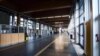 An empty hall in Palazzo Nuovo University of Turin is pictured after the government's decree to close cinemas, schools and urge people to work from home and not stand closer than one meter to each other, March 5, 2020. 
