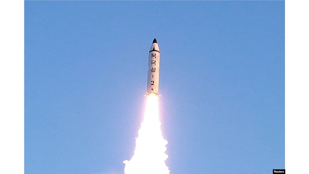 FILE - A view of the test-fire of a Pukguksong-2 missile, Feb. 13, 2017.