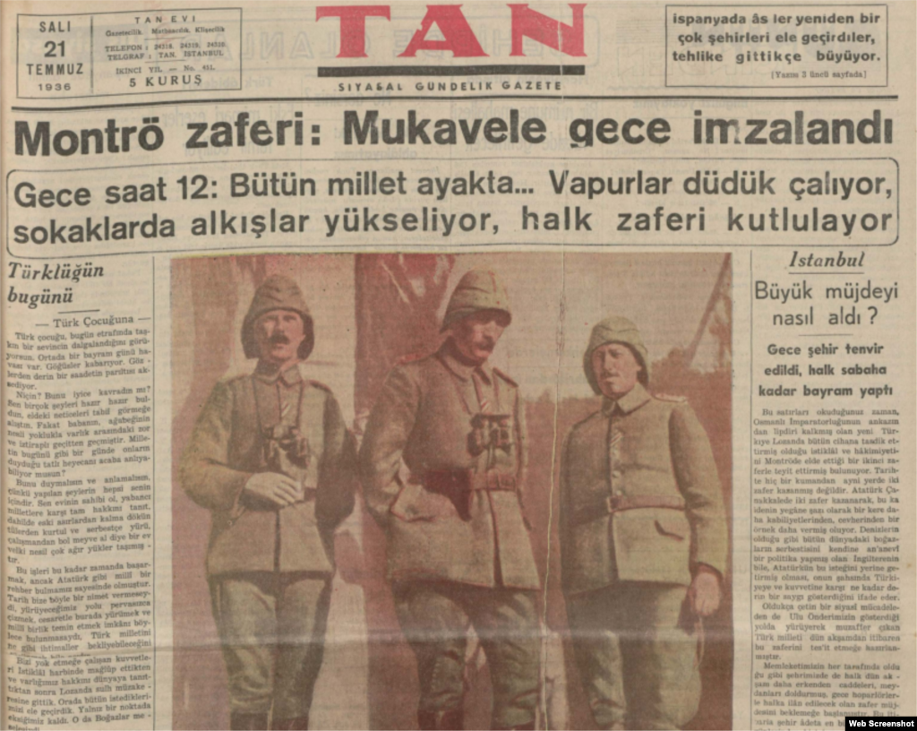 Montrö Sözleşmesi'nin imzalanmasıyla ilgili gazete başlıkları