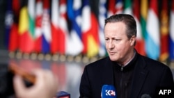 2024年4月3日，英國外相卡梅倫在布魯塞爾北約總部舉行北約外長會議之前向媒體發表聲明。
