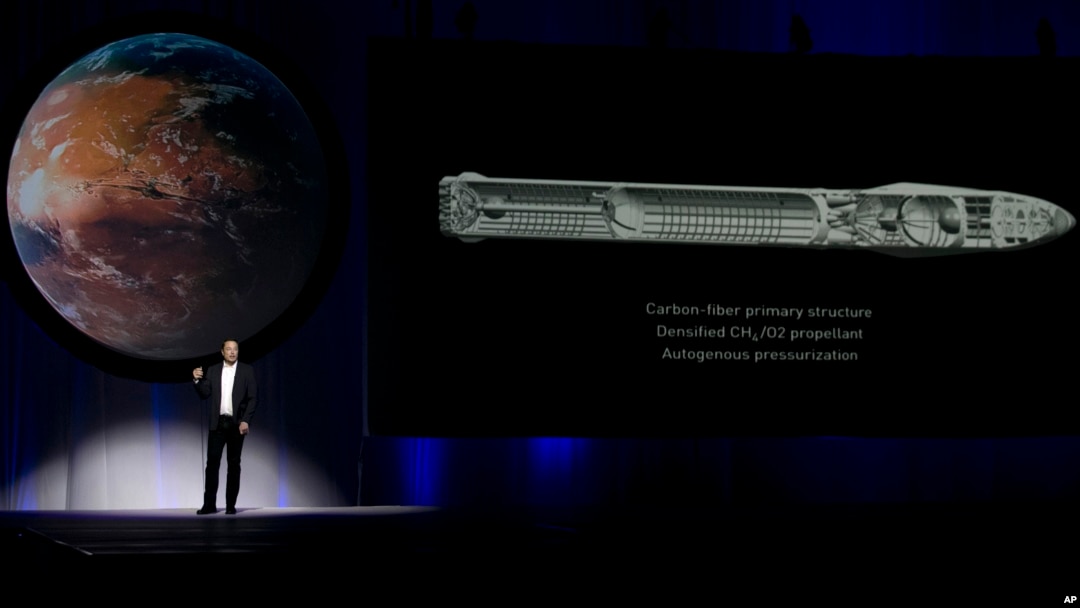 SpaceX founder Elon Musk tells the 67th International Astronautical Congress in Guadalajara, Mexico, that he is building rocket ships to fly to Mars. He wants to build a colony on the red planet and could start sending supplies there in 2018. (AP Photo/Refugio Ruiz)