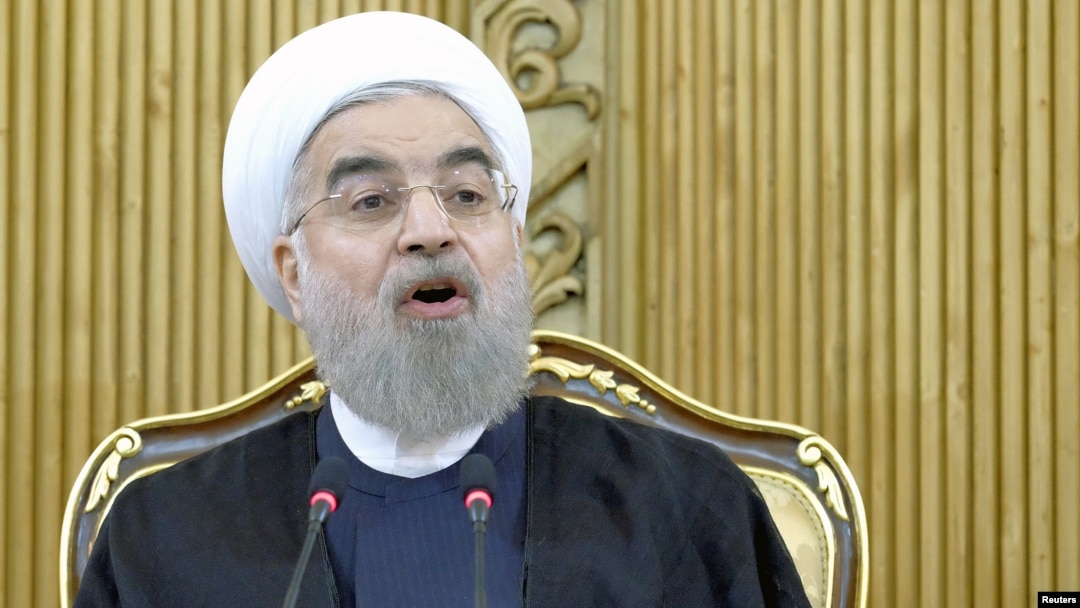 Iranian President Hassan Rouhani speaks after returning from the annual United Nations General Assembly, in Tehran, Iran, Sept. 29, 2015.