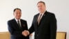 Kim Yong Chol, left, former North Korean military intelligence chief and one of leader Kim Jong Un's closest aides, shakes hands with U.S. Secretary of State Mike Pompeo during a meeting, May 31, 2018, in New York. 