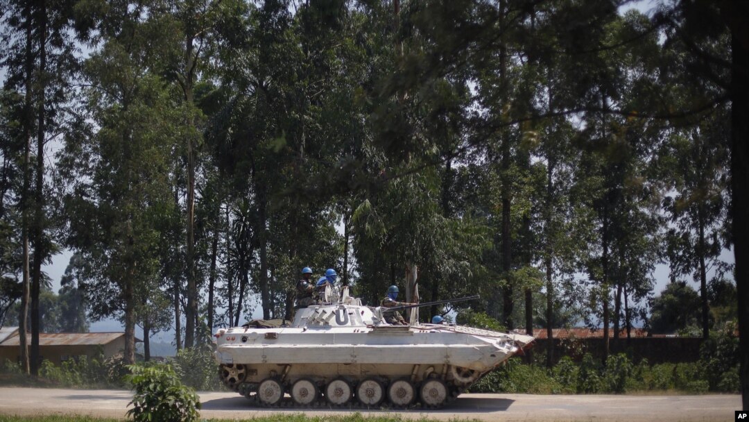 A UN Organization Stabilization Mission in DRC, MONUSCO, armored vehicle drives through Rutshuru, under control of M23 rebels, north of Goma, August 4, 2012.