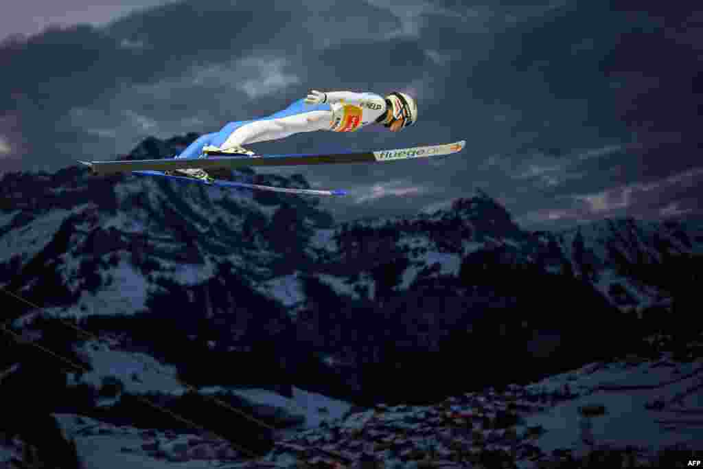 Norway's Halvor Egner Granerud competes in the men's FIS Ski Jumping World Cup competition in Engelberg, central Switzerland, Dec. 19, 2020.