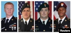 A combination photo of U.S. Army Special Forces Sergeant Jeremiah Johnson (L to R), U.S. Special Forces Sgt. Bryan Black, U.S. Special Forces Sgt. Dustin Wright and U.S. Special Forces Sgt. La David Johnson killed in Niger, West Africa, Oct. 4, 2017, in t