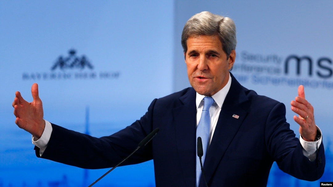 U.S. Secretary of State John Kerry delivers a speech at the Munich Security Conference in Munich, Germany, Feb. 13, 2016. 