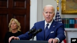 美國總統拜登就德州羅布小學校槍擊慘案在白宮發表講話。 （2022年5月24日）