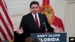 FILE - Florida Gov. Ron DeSantis speaks at a news conference Monday, Feb. 5, 2024, in Miami Beach, Fla. (AP Photo/Marta Lavandier)