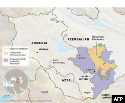 A map of Nagorno-Karabakh region, disputed by Armenia and Azerbaijan.