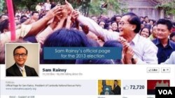 Pemimpin oposisi Kamboja Sam Rainsy memiliki pendukung sebanyak leboh dari 70.000 di halaman facebooknya, tanggal 14 Juni 2013 yang lalu (Foto: dok). Sam Rainsy bertekad akan kembali ke Kamboja sebelum pemilu bulan ini.