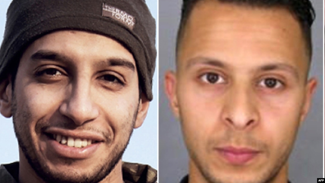 This combination of photos shows Abdelhamid Abaaoud, suspected mastermind of the November 13, 2015, Paris attacks, on the left, and suspect Salah Abdeslam, who remains at large.