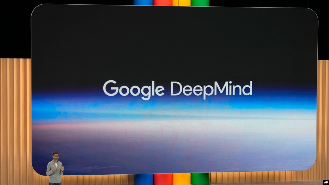 FILE - Alphabet CEO Sundar Pichai speaks about Google DeepMind at a Google I/O event in Mountain View, Calif., May 10, 2023. (AP Photo/Jeff Chiu, File)