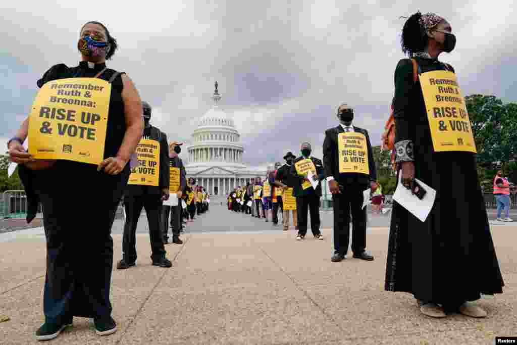 Religious leaders gather outside the U.S. Capitol to protest the Senate's actions related to the Supreme Court, police reform and immigration, in Washington, D. C., Sept. 29, 2020.