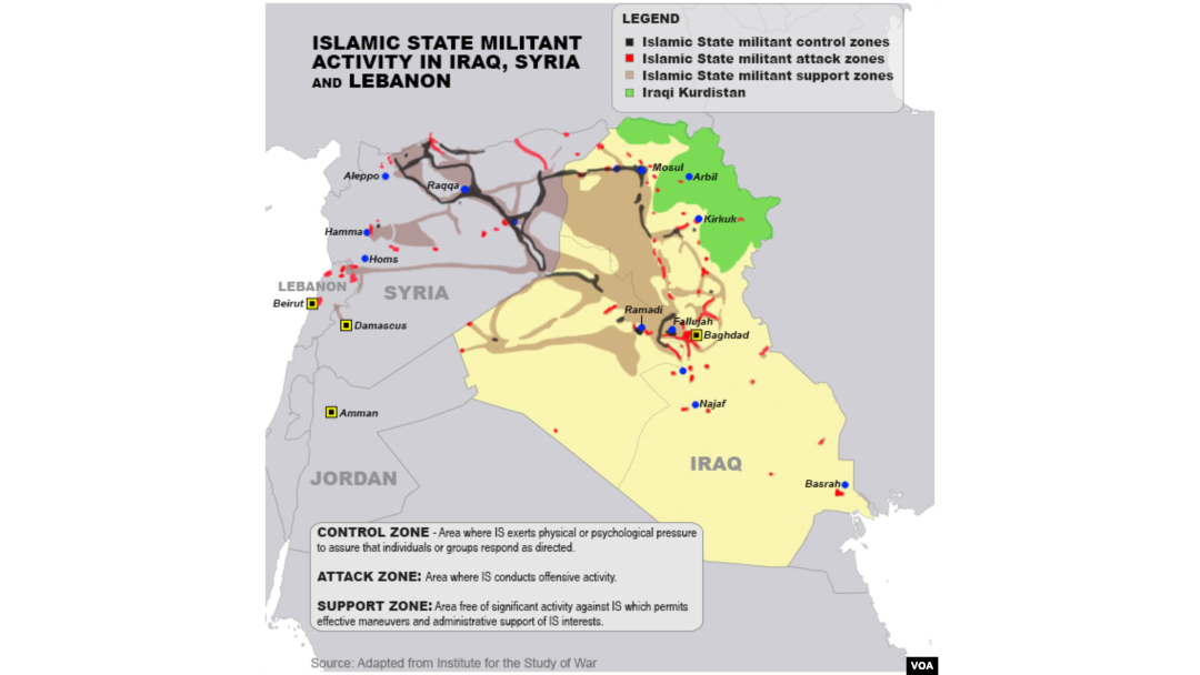 Islamic State militant areas of control, updated May 18, 2015