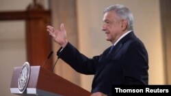 Mexico's President Andres Manuel Lopez Obrador speaks during a news conference before traveling to Washington, D.C., to meet with U.S. President Donald Trump, at the National Palace in Mexico City, Mexico, July 7, 2020. 