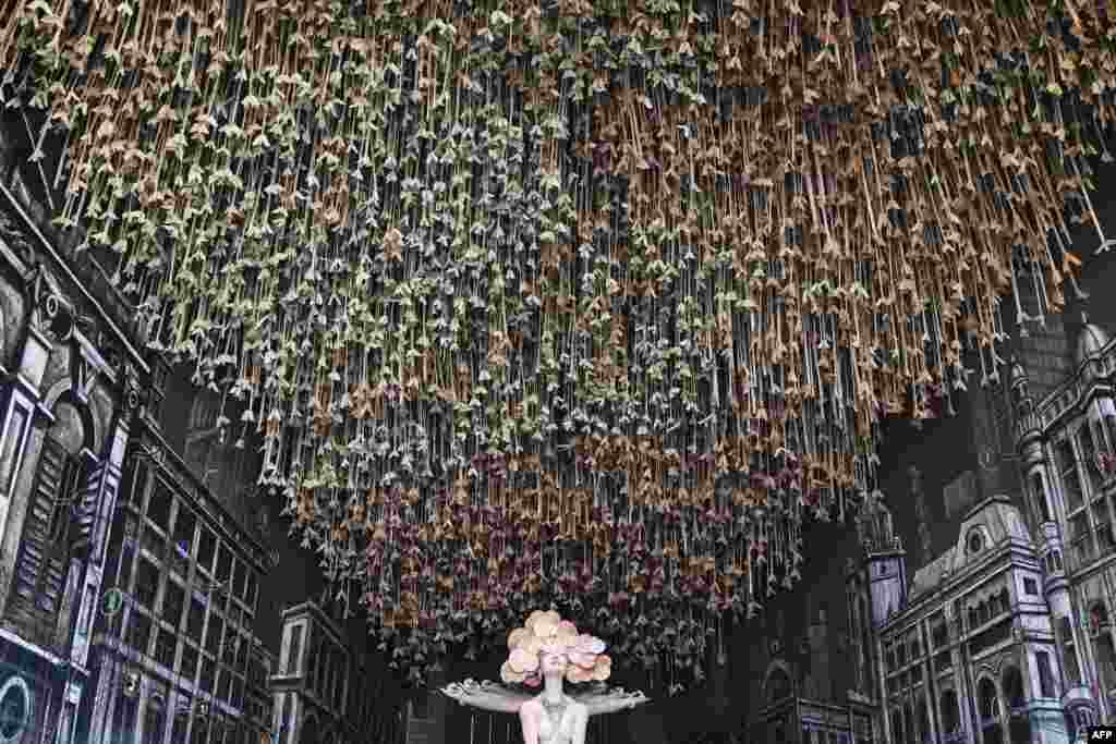 Decorations set up ahead of the Hindu festival 'Durga Puja' are seen in Kolkata, India.