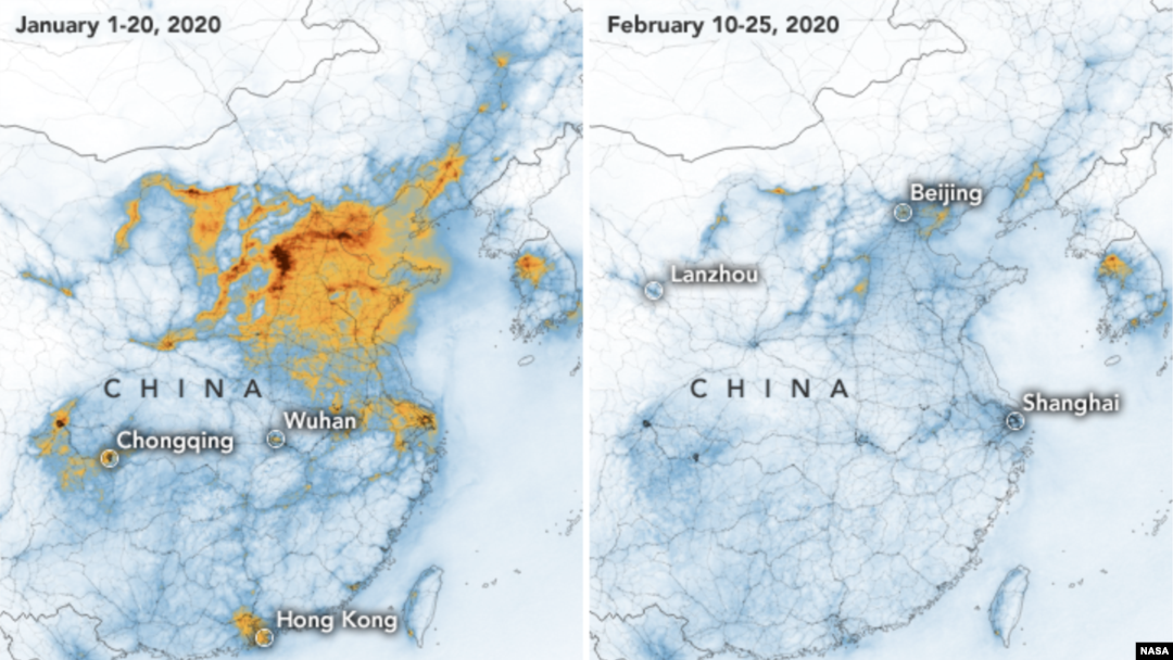 NASA and European Space Agency (ESA) pollution monitoring satellites have detected significant decreases in nitrogen dioxide (NO2) over China. There is evidence that the change is at least partly related to the economic slowdown following the outbreak of coronavirus.