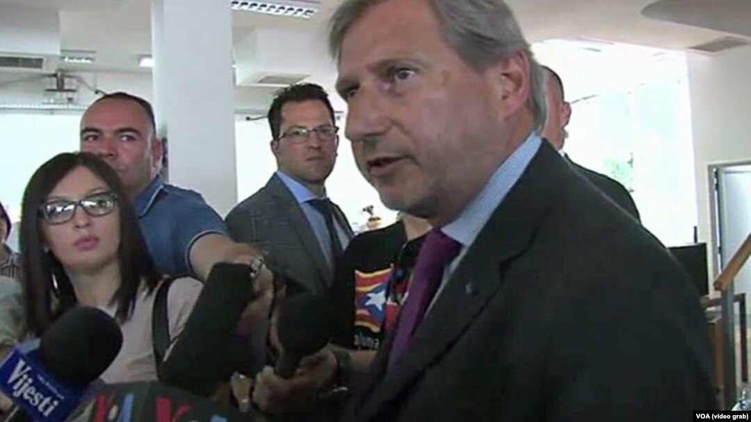 Evropski komesar za proširenje Johanes Han u razgovoru s novinarima u redakciji Vijesti u Podgorici 