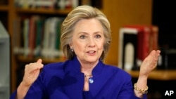 FILE - Democratic presidential candidate Hillary Rodham Clinton speaks at an event at Rancho High School, May 5, 2015, in Las Vegas. 