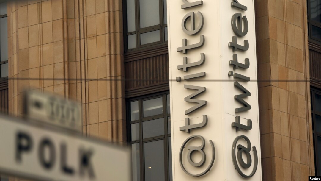 FILE - The Twitter logo is shown at its corporate headquarters in San Francisco, California, April 28, 2015. 